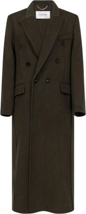 Victoria Beckham Catriona Double-Breasted Mantel - Dames - Mantels - Groen - Maat: 2XS Zijde