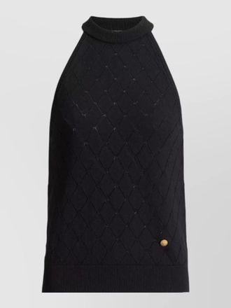Balmain wool knit top high neck cutaway shoulders