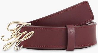 Tommy Hilfiger Womens Script Monogram Buckle Leather Belt - Oxblood - 40