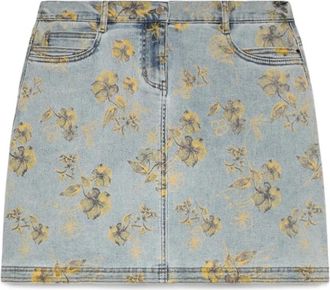 Fiorella Rubino Denim Minirok met Bloemendruk - Dames - Spijkerrokken - Blauw - 5XL - Denim - Rokken