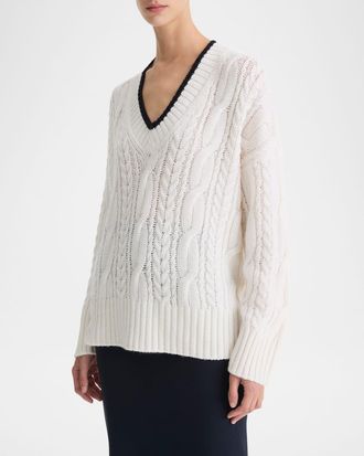 Vince Oversized Cable-Knit Deep V Sweater