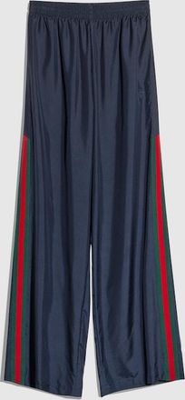 Gucci Technical Silk Poplin Pants With Web, Blue