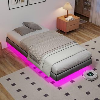 Matteo Grey Floating Single Bed Frame - LED Lights & Storage
