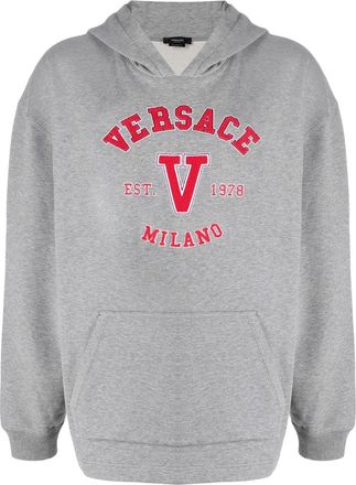 Versace appliqué logo hoodie - men - Cotton - M - Grey