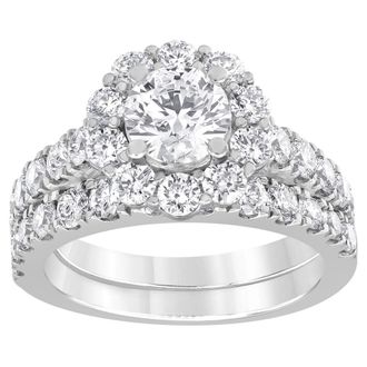 Grown Brilliance 3.00 Caratt 14K White Gold Round Cut Lab Grown Diamond Halo Bridal Ring Set for Women- Color/Clarity-H/VS
