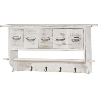Hhg Hhg - Nunca Usado] Perchero 355, Perchero De Pared Estante De Pared, Vintage Con 5 Cajones 32x65x13cm, Aspecto Shabby, Blanco