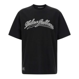 Dolce & Gabbana Tops, Heren, Zwart, M, Katoen, Katoenen T-shirt met logo-borduursel
