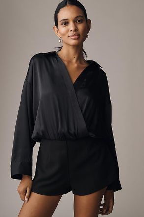 Maeve Long-Sleeve Satin Twofer Romper