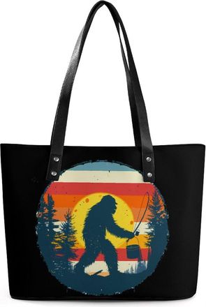 Generic Bigfoot Fishing Vintage Sasquatch Tote Bags for Women Cute Shoulder Purses Handbags