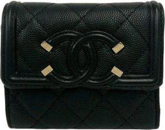 Chanel Pre-owned CC Filigree Trifold Wallet - Dames - Vintage Accessoires - Zwart - ONE Size - Leer - Vintage