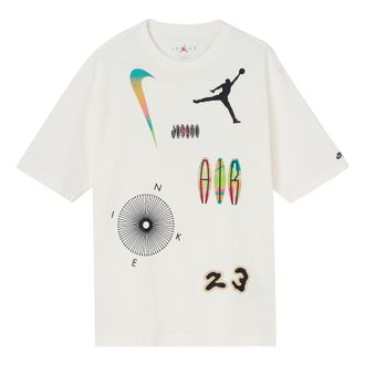 Nike Jordan Mens Air Jordan Multi-Color Alphabet Numeric Logo Printing Casual Short Sleeve White T-Shirt DQ7363-133