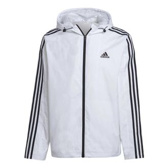 adidas Essentials 3-Stripes Woven Windbreaker Jacket White IB0382