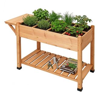 Relaxdays Relaxdays Jardinera Elevada 8 Compartimentos, 2 Estantes, 81&times;128&times;56 Cm, Balc&oacute;n/terraza, Mesa De Cultivo, Abeto, Naranja