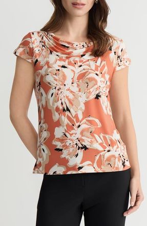 Kasper Floral Cowl Neck Top in Mandarin Multi at Nordstrom, Size X-Small