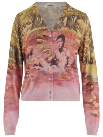 Versace Multicolor Naturist Print Silk Cardigan