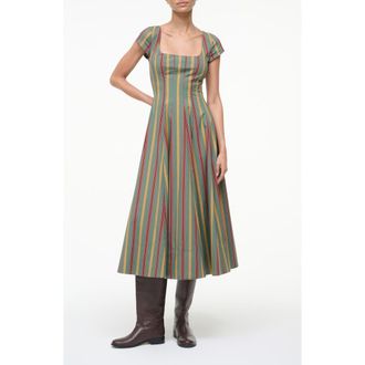 Staud Wells Stripe Stretch Cotton Midi Dress in Trailblazer Stripe at Nordstrom Rack, Size 4