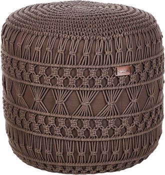 Beliani Beliani - Puf Moderno Reposapi&eacute;s Tejido A Mano Otomana De Algod&oacute;n Y Poli&eacute;ster Macram&eacute; Marr&oacute;n 50 X 50 X 35 Cm Thakot