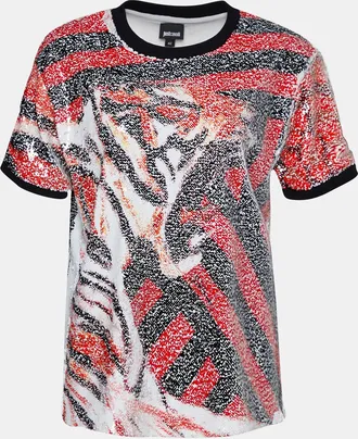 Just Cavalli Roberto Cavalli Multicolor Animal Pattern Sequined Crew Neck Top