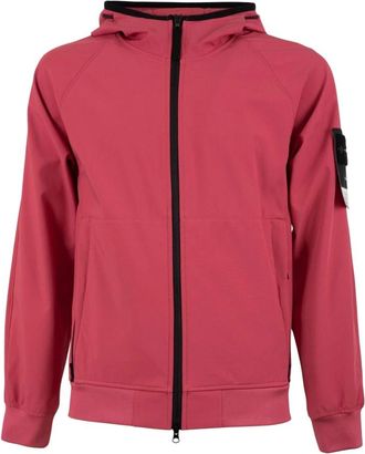 Stone Island Soft Shell-R Hooded Jacket - Heren - Vesten met rits - Roze - S - Polyester - Hoodies & sweatvesten