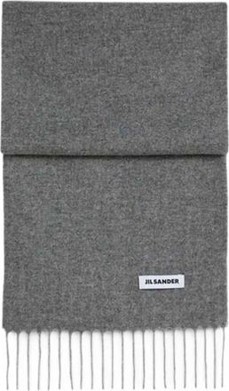 Jil Sander Sciarpa in pura lana vergine con bordi sfrangiati e logo