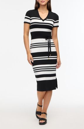 Ellen Tracy Striped Sweater Dress in Black/Marshmallow Stripe at Nordstrom Rack, Size X-Small