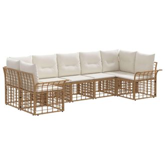 vidaXL Conjunto De Sof&aacute;s De Exterior 7 Pcs Natural Y Crema Poli&eacute;ster Vidaxl