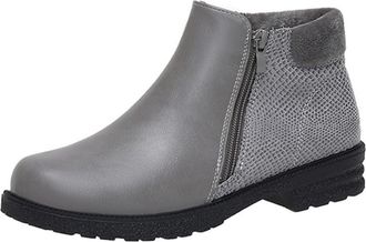 Generic Womens Round Toe Low Block Heel Ankle Boots with Side Zipper Warm Faux Fur Lined Comfort Casual Winter Shoes (7.5,Grey)