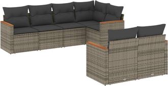 vidaXL Vidaxl - Set De Sof&aacute;s De Jard&iacute;n 7 Piezas Con Cojines Rat&aacute;n Pe Gris