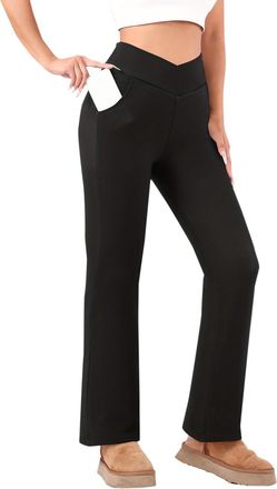 Generic Fleece Tights for Women Fleece Lined Leggings Women Thermal High Waisted Wide Leg Leggings Winter Warm Stretchy Walking Skiing Tights Black XXL