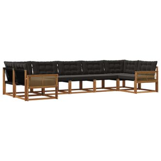 vidaXL Conjunto De Sof&aacute;s De Exterior Con Coj&iacute;n 7 Pcs Natural Y Negro Vidaxl