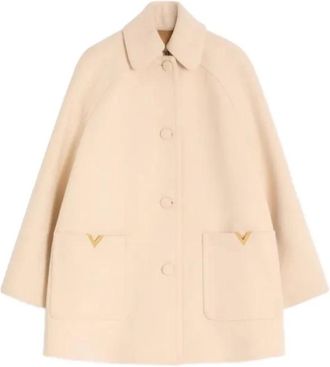 Valentino Garavani Virgin Wool Coat - Dames - Zomerjassen - Beige - S - Wol - Jassen