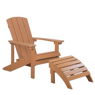Beliani Silla De Jard&iacute;n Marr&oacute;n Claro De Madera Sint&eacute;tica Con Reposapi&eacute;s Resistente A La Intemperie Estilo Moderno Adirondack