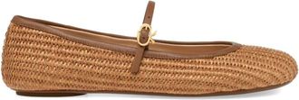 Gianvito Rossi Carla raffia ballet pumps - women - Fabric/Leather/Leather/Leather - 41.5 - Brown