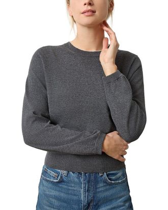 Lilla P Shirred Sleeve Crewneck Linen-Blend Sweater