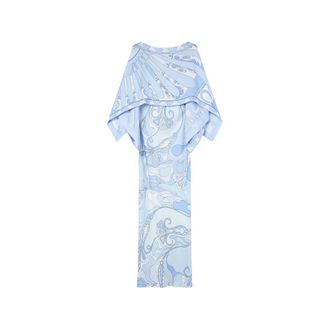 Pucci Orchidee And Soleil-print Silk Dress With Cape