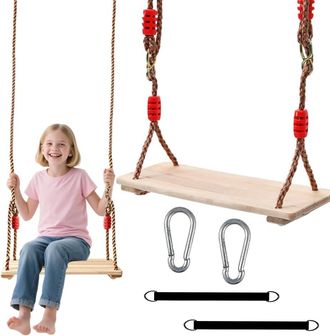 OEM Columpio De Exterior, Columpio De Madera Para Ni&ntilde;os De 3 A&ntilde;os En Adelante, Cuerda Ajustable Y Segura, Asiento De Columpio De Madera De 40 Cm, Banco Co