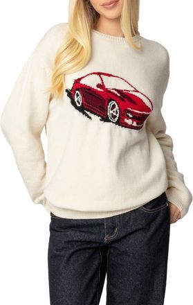 Edikted Motor Medley Graphic Crewneck Sweater in Cream at Nordstrom, Size X-Large