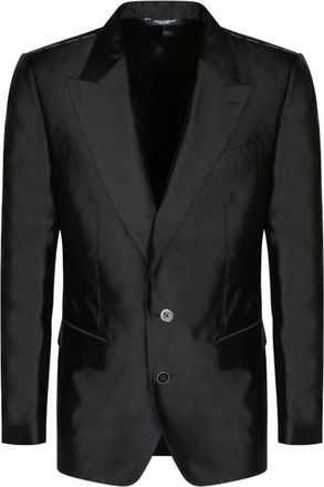 Dolce & Gabbana Jassen, Heren, Zwart, M, Zwart zijden enkelrijig pak