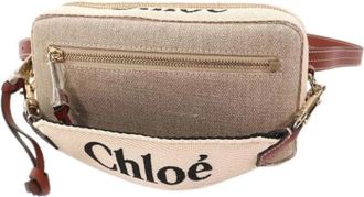Chlo&eacute; Pre-owned Linen Pouch Schoudertas - Dames - Vintage Schoudertas - Beige - ONE Size - Linnen - Vintage