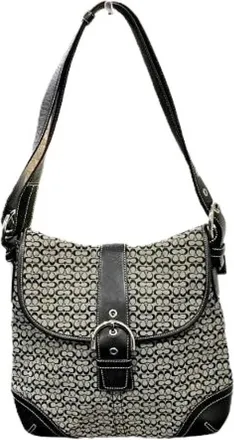 Coach Pre-owned Shoulder Bags, female, Gray, Size: ONE SIZE Pre-owned Mini Signature Canvas Leather Shoulder Bag