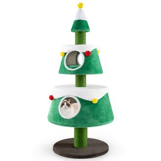 Costway Costway Christmas Cat Tree Cute Cat Tower for Indoor Cats w/ 2 Condos in Green