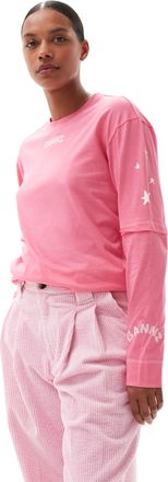 Ganni Long Sleeve T-shirt in Shocking Pink Size Small Organic Cotton Womens