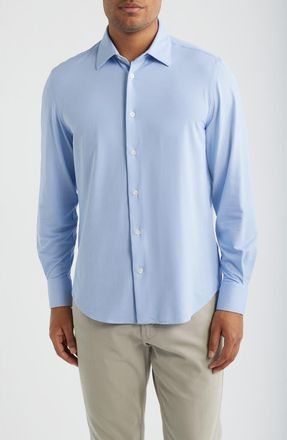 Bugatchi Julian Shaped Fit Stretch Button-Up Shirt in Classic Blue at Nordstrom, Size Xxx-Large