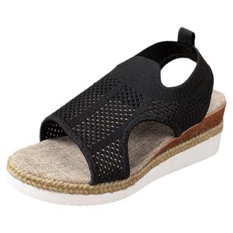 Generic 2026 Women Slippers Large Size Sports Sandals Womens Heel Fly Weave Casual Hollow Beach (Black, 4.5)