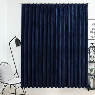 vidaXL Tenda Oscurante Con Ganci Velluto Blu Scuro 290x245 Cm - Vidaxl