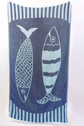 Hat Attack Turkish Towel In Double Fish Navy/teal