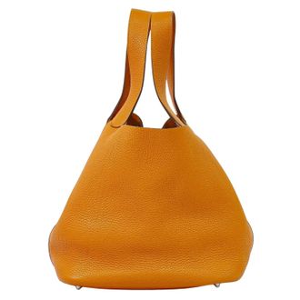 Herm&egrave;s Picotin Lock Togo Orange Leather Handbag (Pre-Owned)