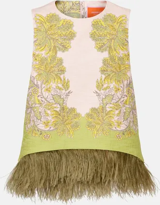 La DoubleJ La Scala feather-trimmed cotton top