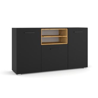 Petits Meubles Buf&eacute; 3 puertas paneles laminados negro y madera