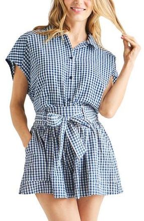 Splendid Gabrielle Cotton Blend Gingham Button-Up Shirt in Navy/white at Nordstrom Rack, Size X-Small